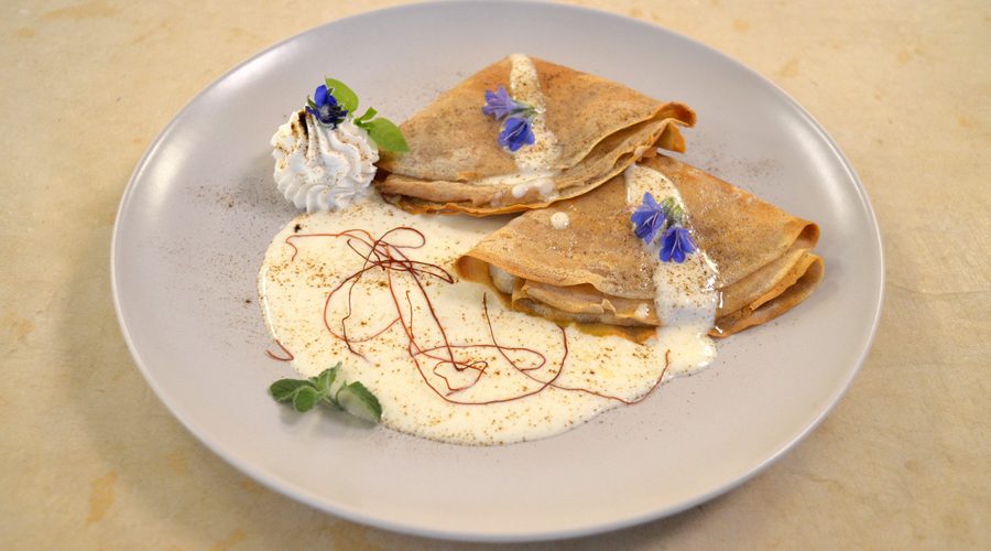 Crêpes alla farina di castagne con ricotta e porri, piatto d’esame di Chiara Del Bono