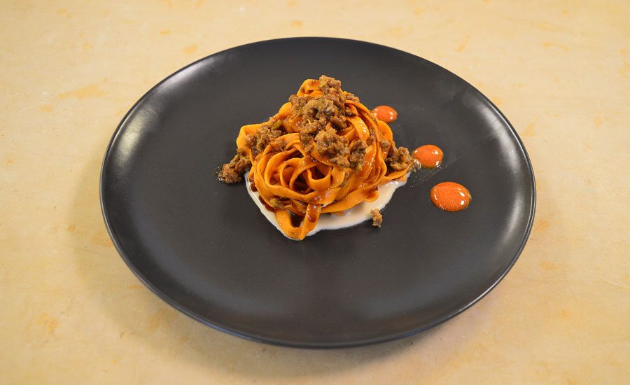 DSC_0826 Tagliatelle d’anatra, fonduta e glace, piatto d’esame di Manuel Vivino