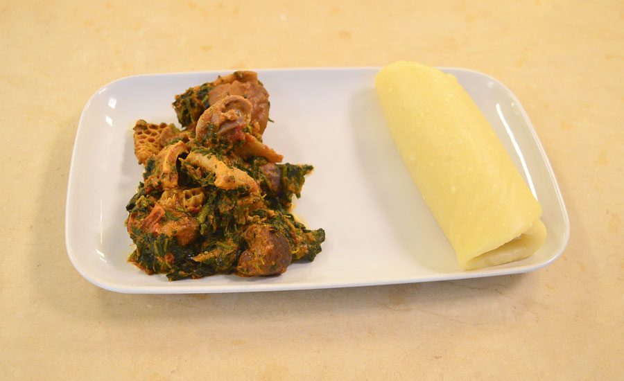 DSC_0829 Trippa con spinaci e fecola di platano, piatto d’esame di Josephine Enagbonro